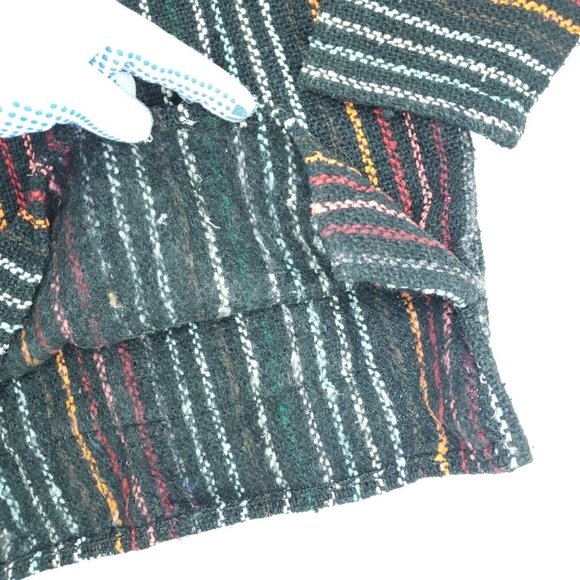 CienFuegos Baja Hoodie Men Medium Black Surfer Drug Rug Striped Pullover Poncho - Picture 5 of 6